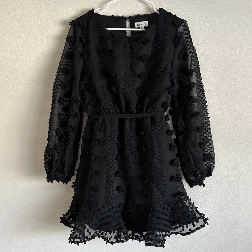 NWOT &merci Black Polka Dot Textured Long Sleeve Dress Size Medium